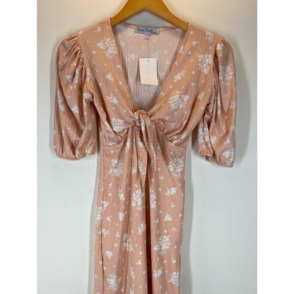 Velvet Torch Nordstrom NWT S Floral Balloon Sleeve Tie Front Dress Cottage Core - Picture 2 of 5